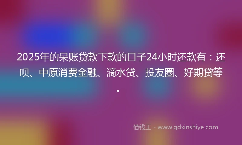 2025年的呆账贷款下款的口子24小时还款有：还呗、中原消费金融、滴水贷、投友圈、好期贷等。