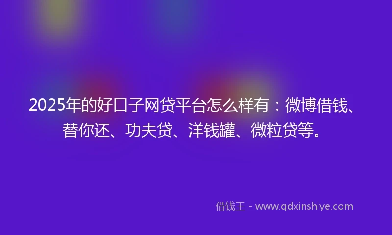 2025年的好口子网贷平台怎么样有：微博借钱、替你还、功夫贷、洋钱罐、微粒贷等。