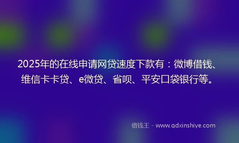 2025年的在线申请网贷速度下款有：微博借钱、维信卡卡贷、e微贷、省呗、平安口袋银行等。