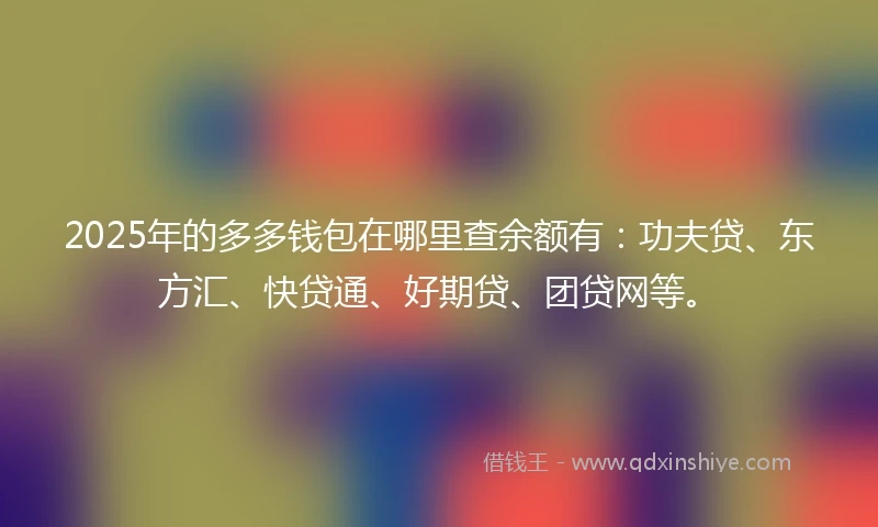 2025年的多多钱包在哪里查余额有：功夫贷、东方汇、快贷通、好期贷、团贷网等。