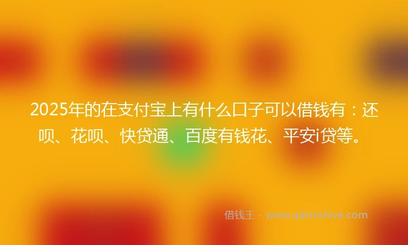 2025年的在支付宝上有什么口子可以借钱有：还呗、花呗、快贷通、百度有钱花、平安i贷等。
