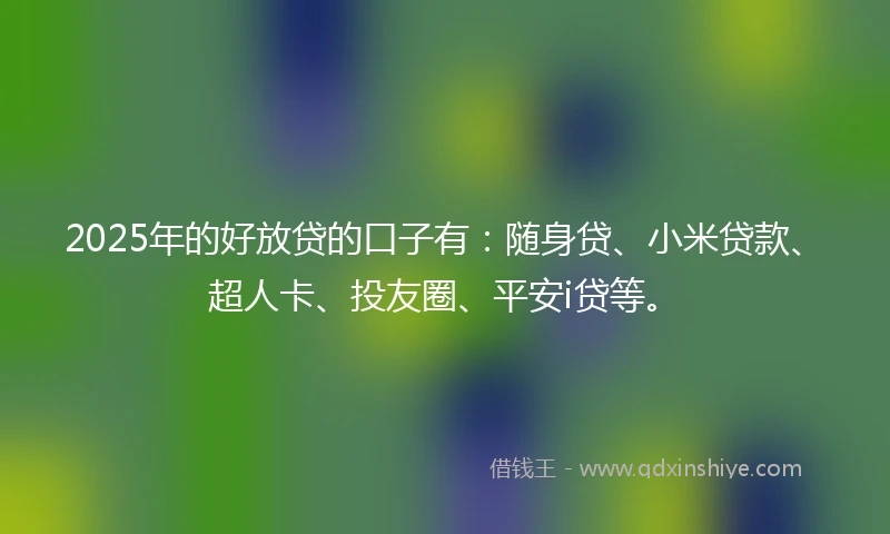 2025年的好放贷的口子有：随身贷、小米贷款、超人卡、投友圈、平安i贷等。