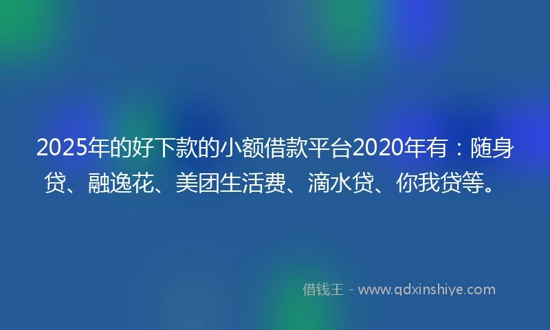 2025年的好下款的小额借款平台2020年有：随身贷、融逸花、美团生活费、滴水贷、你我贷等。