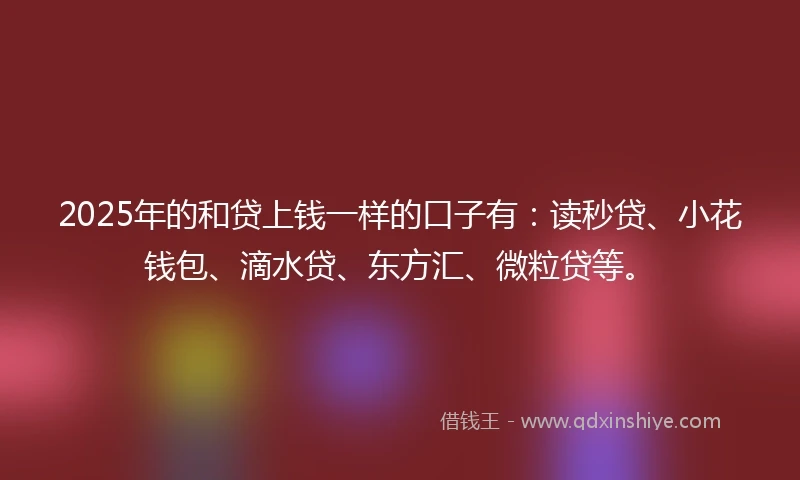 2025年的和贷上钱一样的口子有：读秒贷、小花钱包、滴水贷、东方汇、微粒贷等。