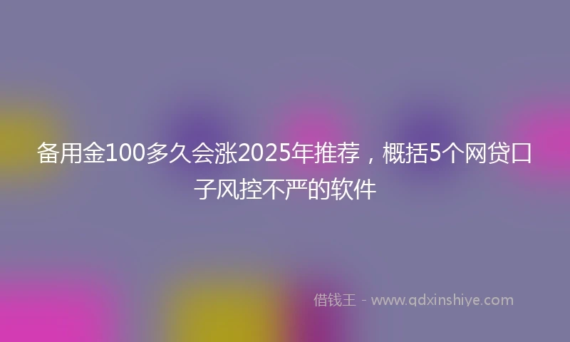 备用金100多久会涨2025年推荐，概括5个网贷口子风控不严的软件