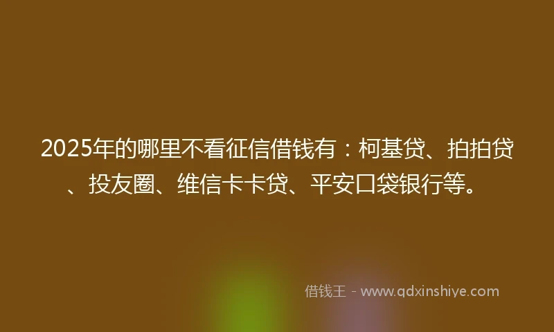 2025年的哪里不看征信借钱有：柯基贷、拍拍贷、投友圈、维信卡卡贷、平安口袋银行等。