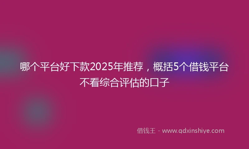 哪个平台好下款2025年推荐，概括5个借钱平台不看综合评估的口子