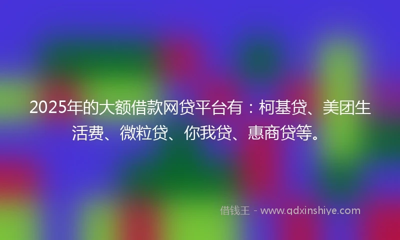2025年的大额借款网贷平台有：柯基贷、美团生活费、微粒贷、你我贷、惠商贷等。