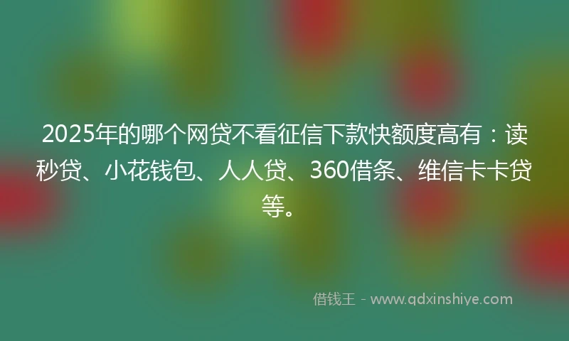 2025年的哪个网贷不看征信下款快额度高有：读秒贷、小花钱包、人人贷、360借条、维信卡卡贷等。