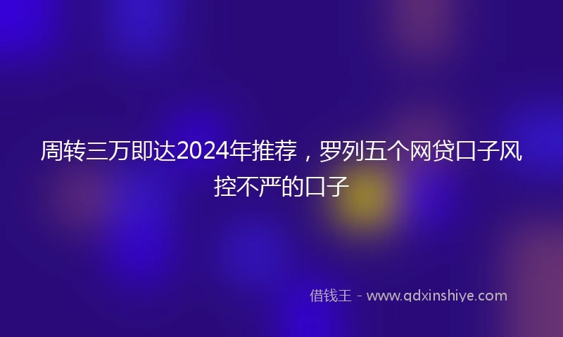 周转三万即达2024年推荐，罗列五个网贷口子风控不严的口子