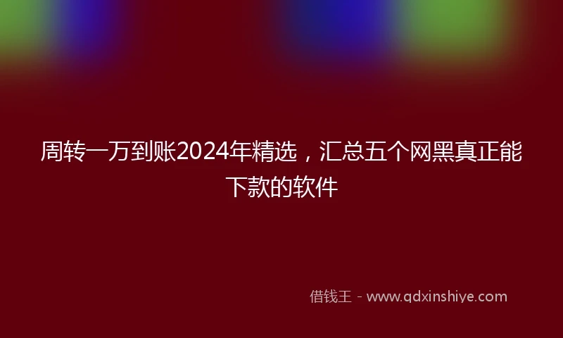 周转一万到账2024年精选，汇总五个网黑真正能下款的软件