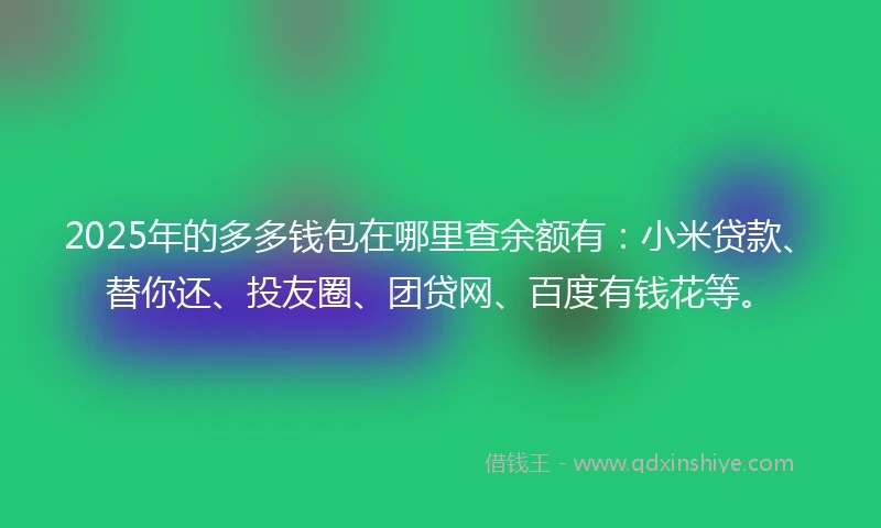 2025年的多多钱包在哪里查余额有：小米贷款、替你还、投友圈、团贷网、百度有钱花等。