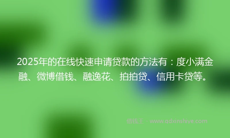 2025年的在线快速申请贷款的方法有：度小满金融、微博借钱、融逸花、拍拍贷、信用卡贷等。
