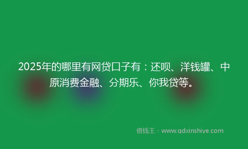 2025年的哪里有网贷口子有：还呗、洋钱罐、中原消费金融、分期乐、你我贷等。