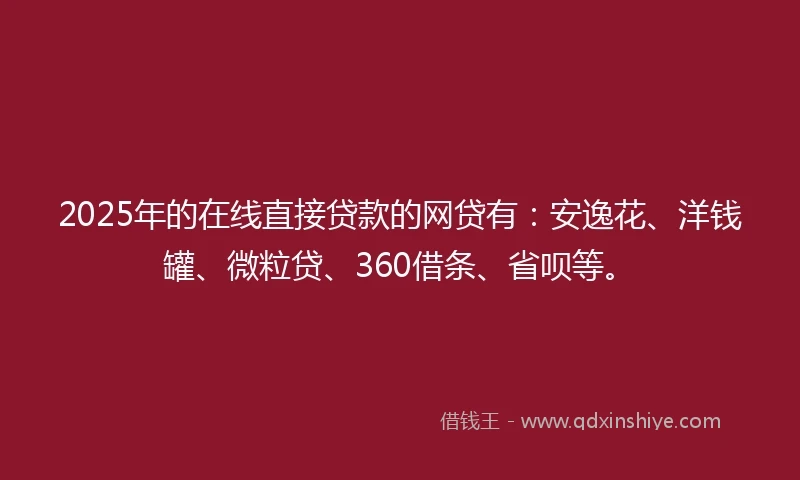 2025年的在线直接贷款的网贷有：安逸花、洋钱罐、微粒贷、360借条、省呗等。