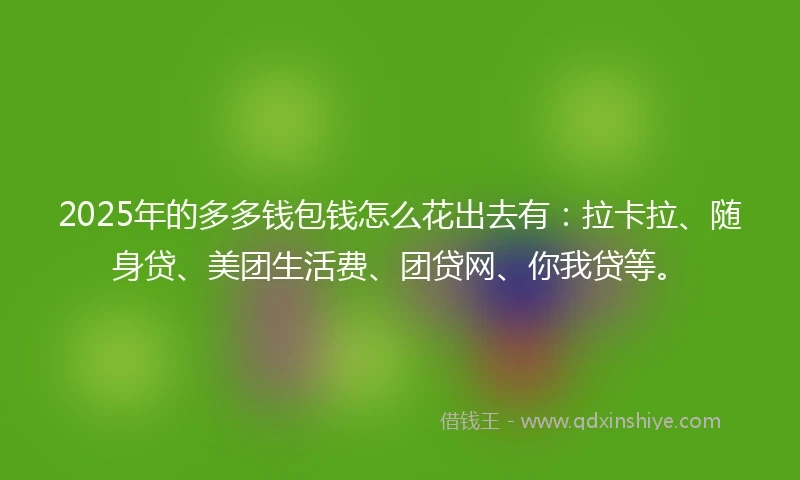 2025年的多多钱包钱怎么花出去有：拉卡拉、随身贷、美团生活费、团贷网、你我贷等。