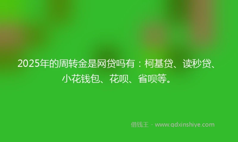 2025年的周转金是网贷吗有：柯基贷、读秒贷、小花钱包、花呗、省呗等。