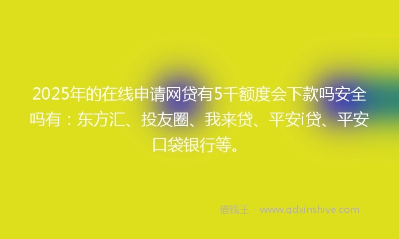 2025年的在线申请网贷有5千额度会下款吗安全吗有：东方汇、投友圈、我来贷、平安i贷、平安口袋银行等。