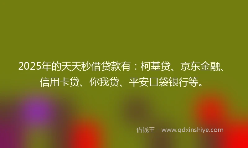 2025年的天天秒借贷款有：柯基贷、京东金融、信用卡贷、你我贷、平安口袋银行等。