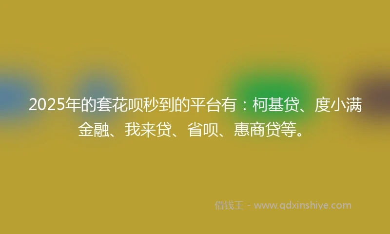 2025年的套花呗秒到的平台有:柯基贷、度小满金融、我来贷、省呗、惠商贷等。