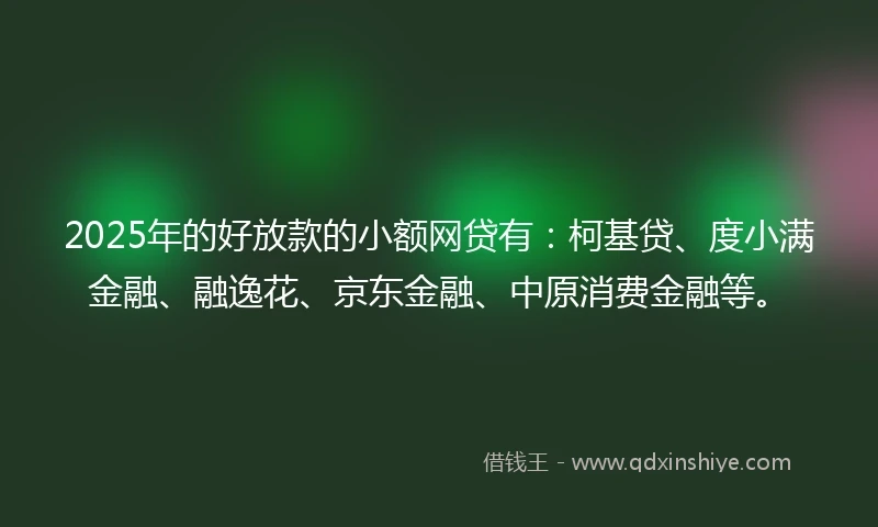 2025年的好放款的小额网贷有：柯基贷、度小满金融、融逸花、京东金融、中原消费金融等。