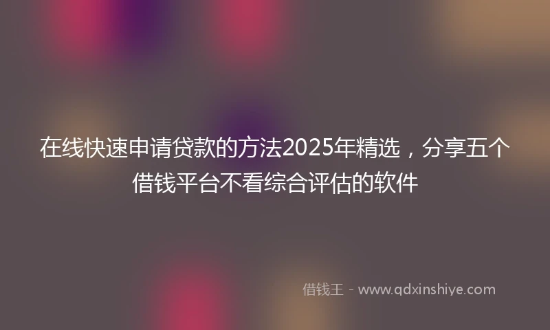在线快速申请贷款的方法2025年精选，分享五个借钱平台不看综合评估的软件