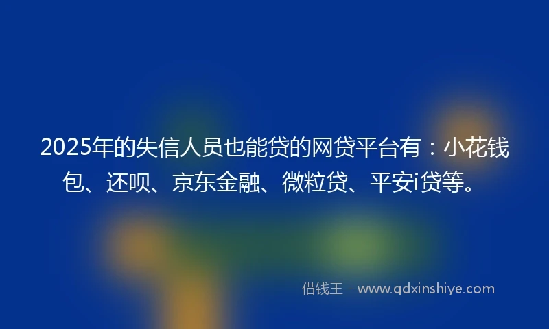 2025年的失信人员也能贷的网贷平台有：小花钱包、还呗、京东金融、微粒贷、平安i贷等。