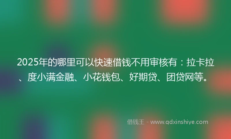 2025年的哪里可以快速借钱不用审核有：拉卡拉、度小满金融、小花钱包、好期贷、团贷网等。