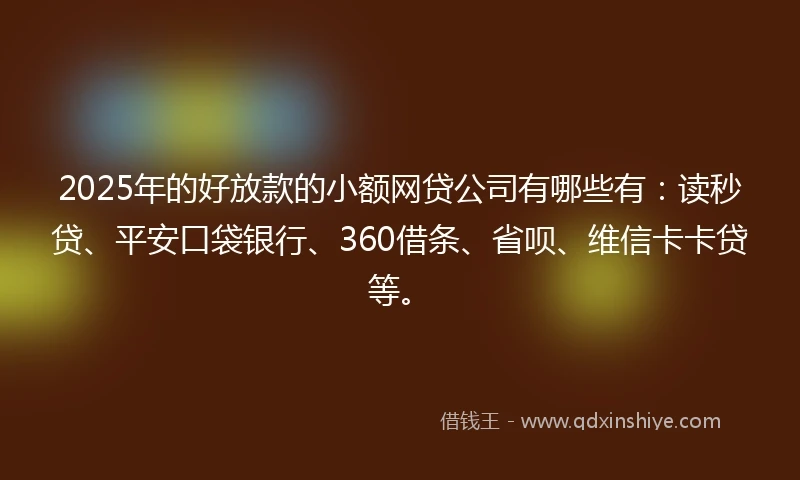 2025年的好放款的小额网贷公司有哪些有：读秒贷、平安口袋银行、360借条、省呗、维信卡卡贷等。