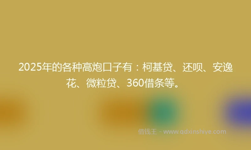 2025年的各种高炮口子有：柯基贷、还呗、安逸花、微粒贷、360借条等。