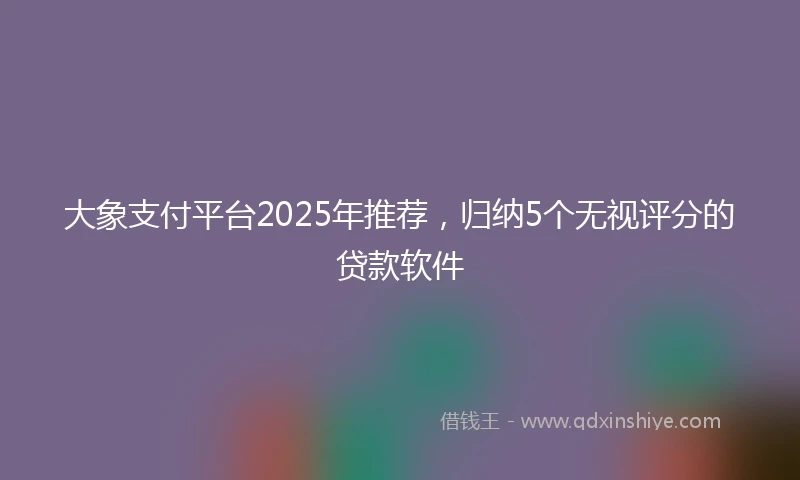 大象支付平台2025年推荐，归纳5个无视评分的贷款软件