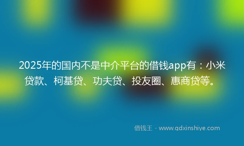 2025年的国内不是中介平台的借钱app有：小米贷款、柯基贷、功夫贷、投友圈、惠商贷等。