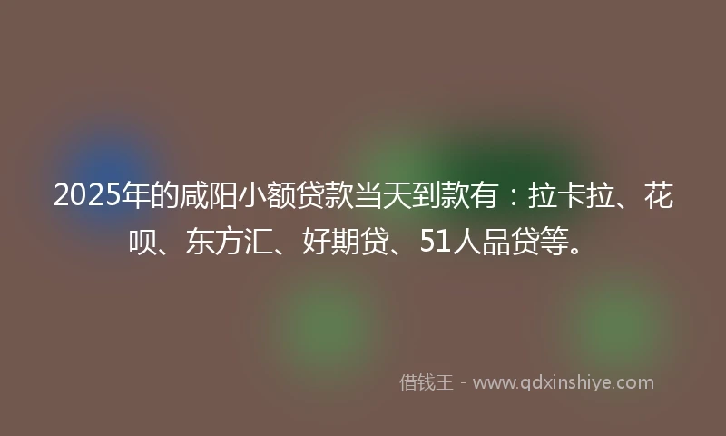 2025年的咸阳小额贷款当天到款有：拉卡拉、花呗、东方汇、好期贷、51人品贷等。