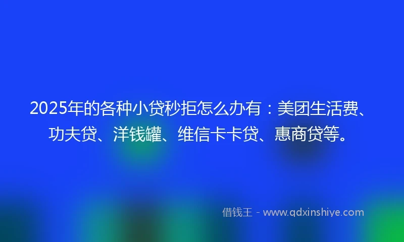 2025年的各种小贷秒拒怎么办有：美团生活费、功夫贷、洋钱罐、维信卡卡贷、惠商贷等。