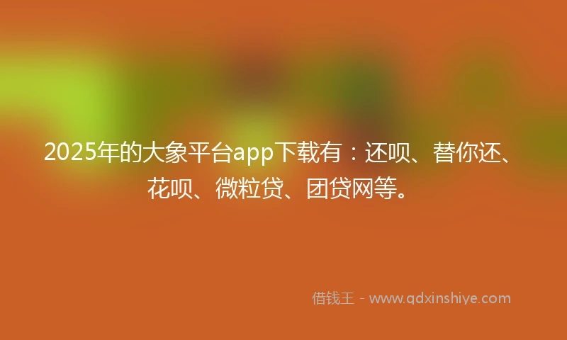 2025年的大象平台app下载有：还呗、替你还、花呗、微粒贷、团贷网等。