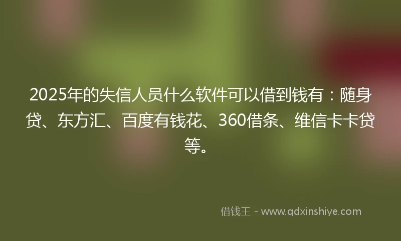 2025年的失信人员什么软件可以借到钱有：随身贷、东方汇、百度有钱花、360借条、维信卡卡贷等。