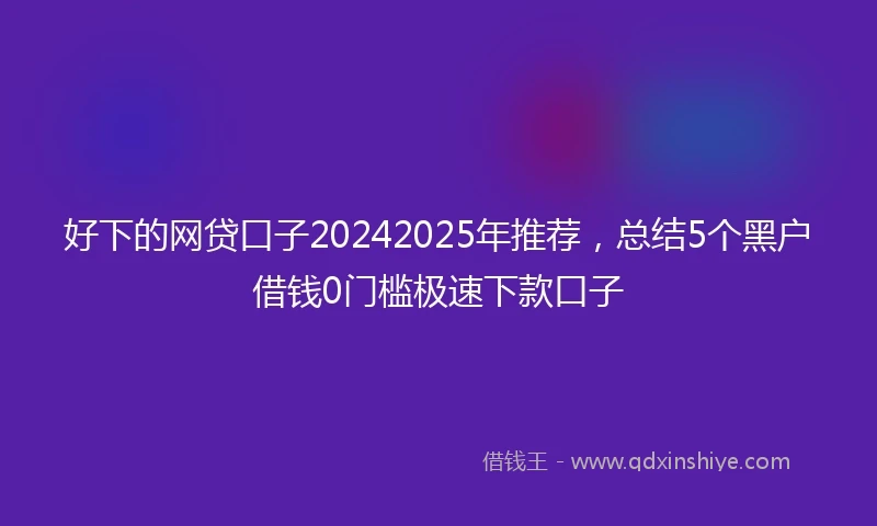 好下的网贷口子20242025年推荐，总结5个黑户借钱0门槛极速下款口子