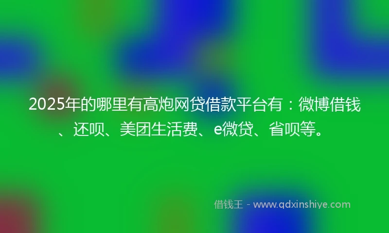 2025年的哪里有高炮网贷借款平台有：微博借钱、还呗、美团生活费、e微贷、省呗等。