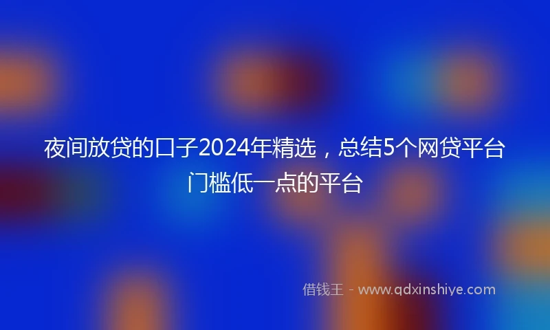夜间放贷的口子2024年精选，总结5个网贷平台门槛低一点的平台