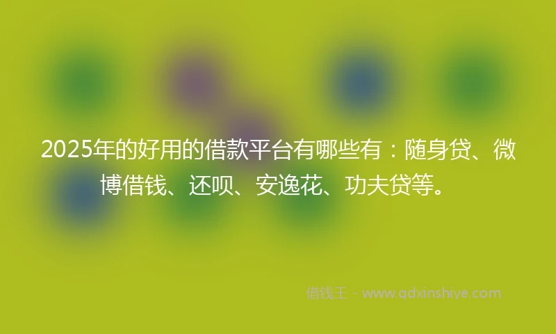 2025年的好用的借款平台有哪些有：随身贷、微博借钱、还呗、安逸花、功夫贷等。
