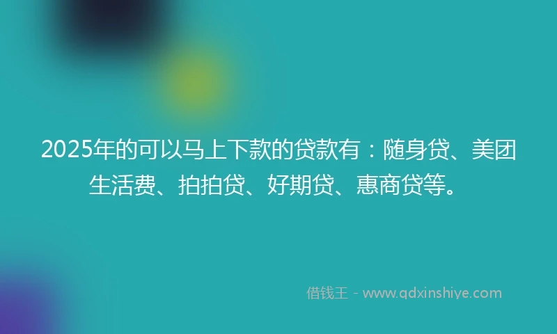2025年的可以马上下款的贷款有：随身贷、美团生活费、拍拍贷、好期贷、惠商贷等。