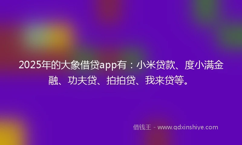 2025年的大象借贷app有：小米贷款、度小满金融、功夫贷、拍拍贷、我来贷等。