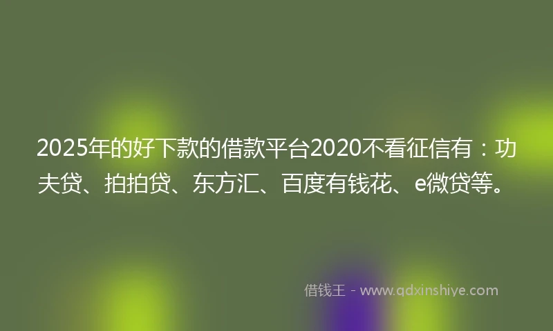 2025年的好下款的借款平台2020不看征信有:功夫贷、拍拍贷、东方汇、百度有钱花、e微贷等。