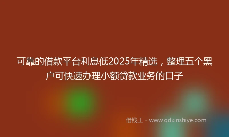 可靠的借款平台利息低2025年精选，整理五个黑户可快速办理小额贷款业务的口子