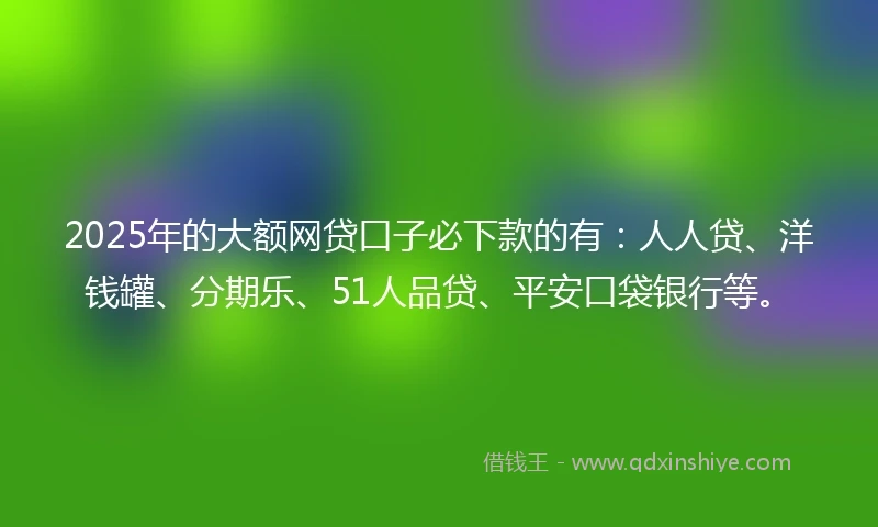 2025年的大额网贷口子必下款的有：人人贷、洋钱罐、分期乐、51人品贷、平安口袋银行等。