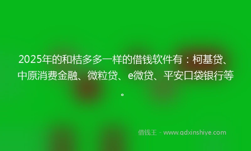 2025年的和桔多多一样的借钱软件有：柯基贷、中原消费金融、微粒贷、e微贷、平安口袋银行等。