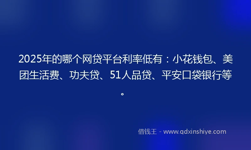 2025年的哪个网贷平台利率低有：小花钱包、美团生活费、功夫贷、51人品贷、平安口袋银行等。
