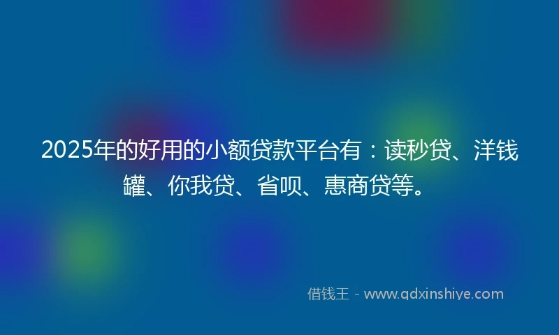 2025年的好用的小额贷款平台有：读秒贷、洋钱罐、你我贷、省呗、惠商贷等。