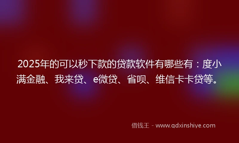 2025年的可以秒下款的贷款软件有哪些有：度小满金融、我来贷、e微贷、省呗、维信卡卡贷等。