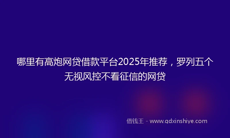 哪里有高炮网贷借款平台2025年推荐，罗列五个无视风控不看征信的网贷